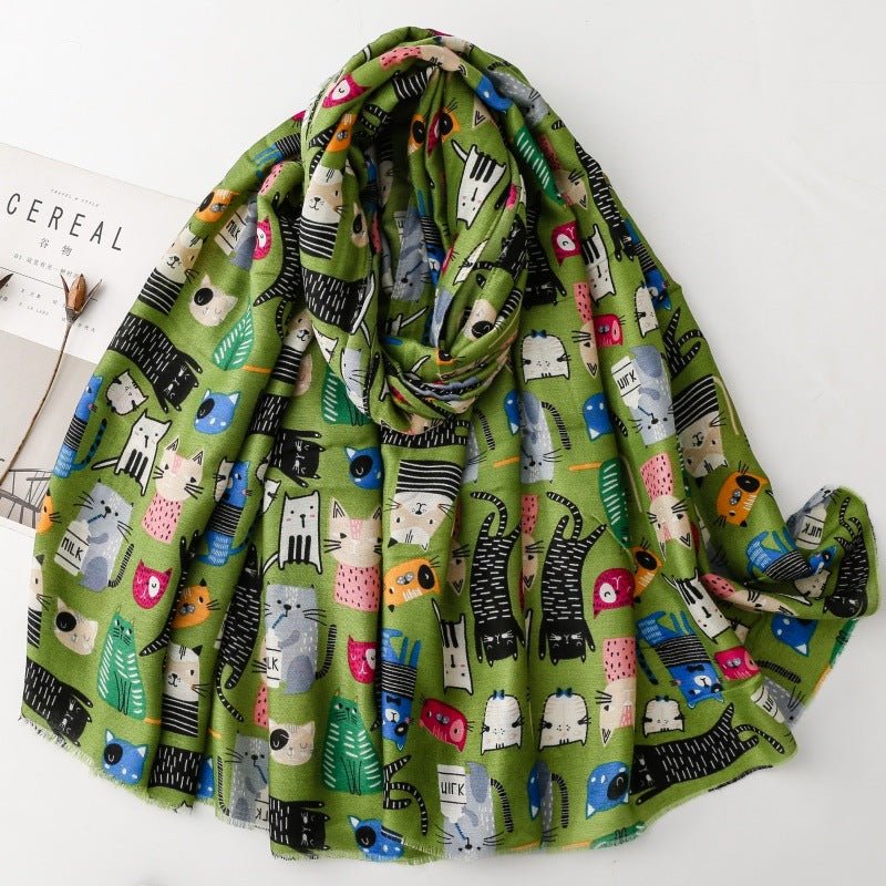 Écharpe élégante à motif chat, style coréen, chaleureuse et protectrice - IVOIRART.COM