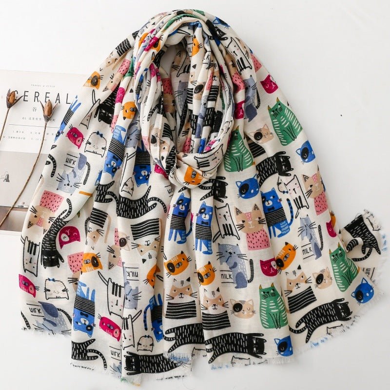 Écharpe élégante à motif chat, style coréen, chaleureuse et protectrice - IVOIRART.COM