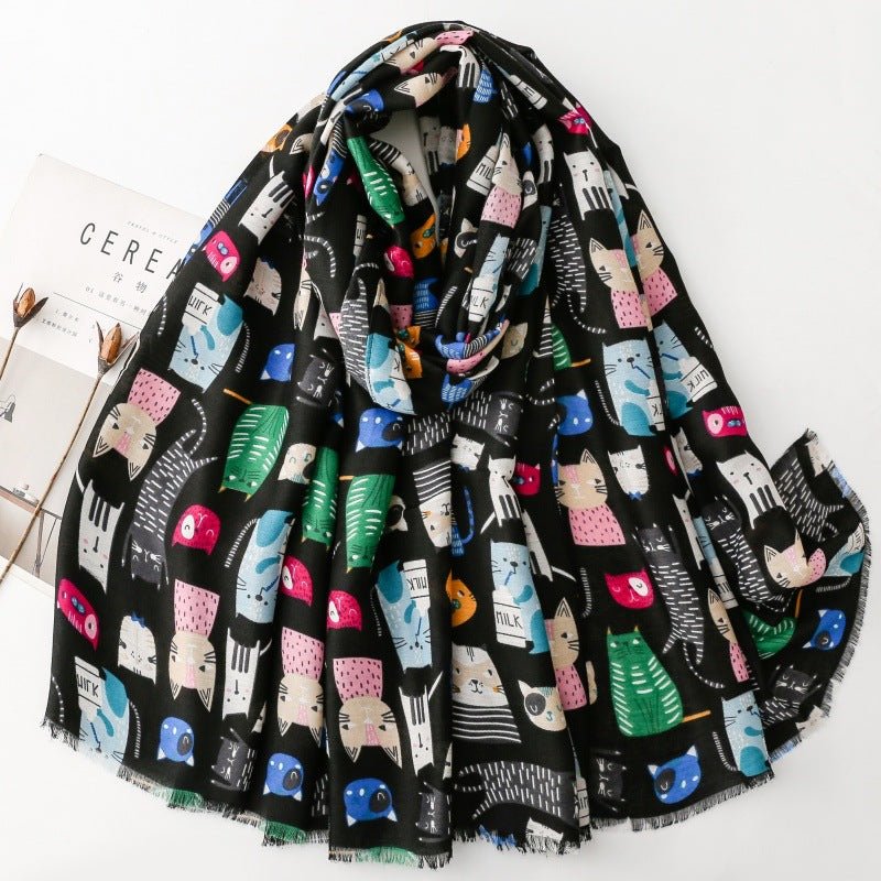 Écharpe élégante à motif chat, style coréen, chaleureuse et protectrice - IVOIRART.COM