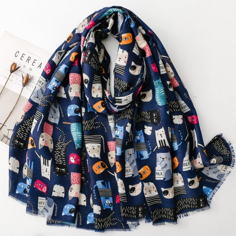 Écharpe élégante à motif chat, style coréen, chaleureuse et protectrice - IVOIRART.COM