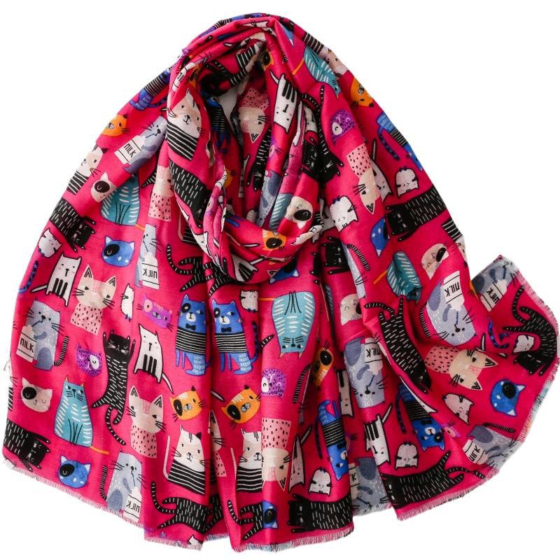 Écharpe élégante à motif chat, style coréen, chaleureuse et protectrice - IVOIRART.COM