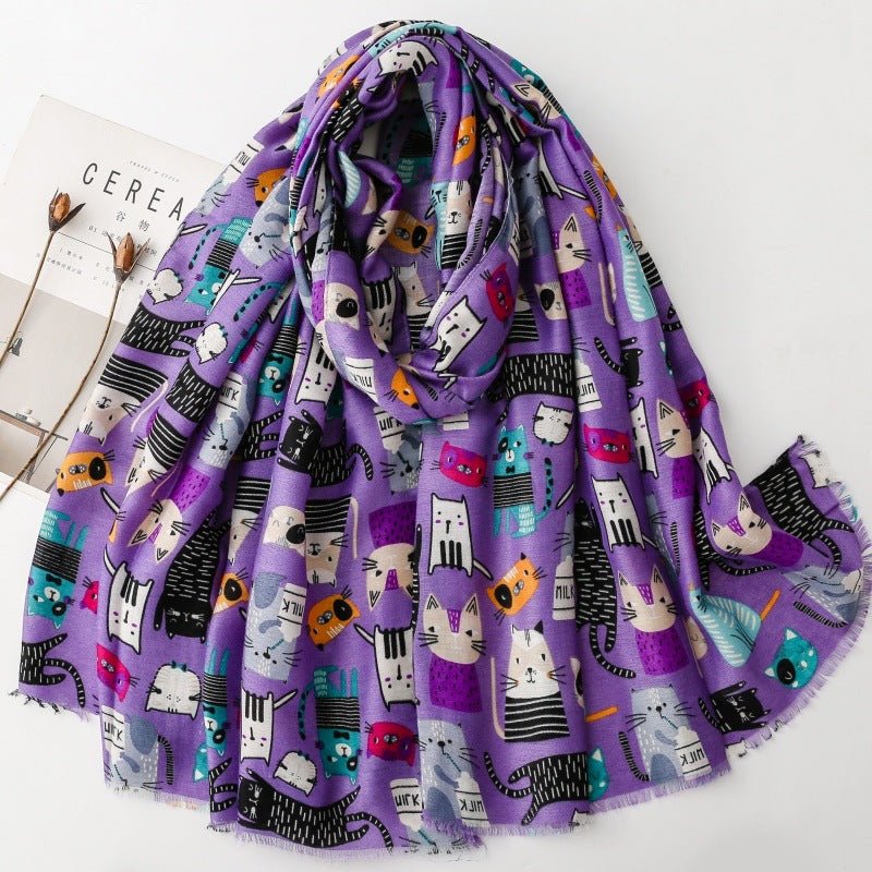 Écharpe élégante à motif chat, style coréen, chaleureuse et protectrice - IVOIRART.COM