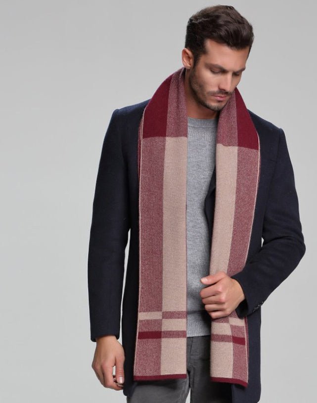 Écharpe homme automne-hiver en cachemire épais réversible motif tartan, 30×180cm - IVOIRART.COM