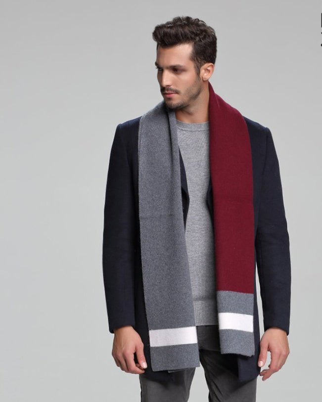 Écharpe homme automne-hiver en cachemire épais réversible motif tartan, 30×180cm - IVOIRART.COM
