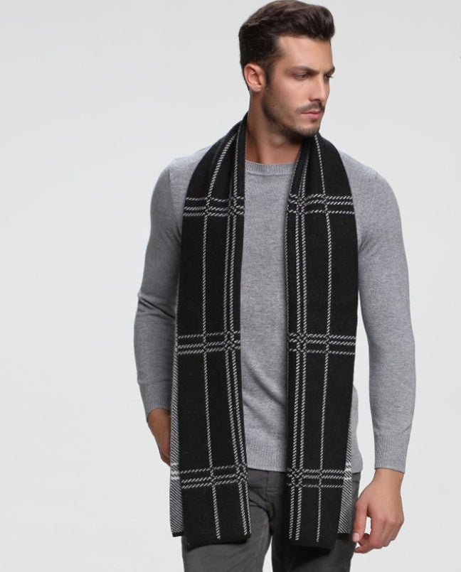 Écharpe homme automne-hiver en cachemire épais réversible motif tartan, 30×180cm - IVOIRART.COM