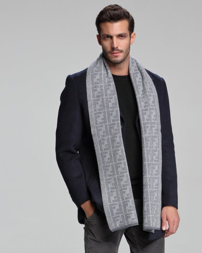Écharpe homme automne-hiver en cachemire épais réversible motif tartan, 30×180cm - IVOIRART.COM