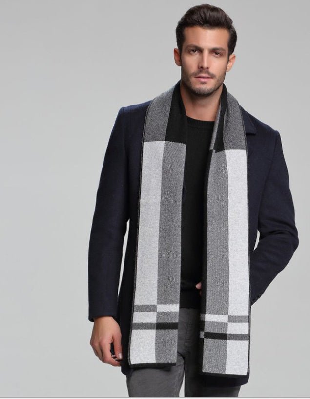 Écharpe homme automne-hiver en cachemire épais réversible motif tartan, 30×180cm - IVOIRART.COM