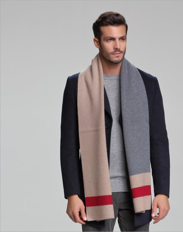 Écharpe homme automne-hiver en cachemire épais réversible motif tartan, 30×180cm - IVOIRART.COM