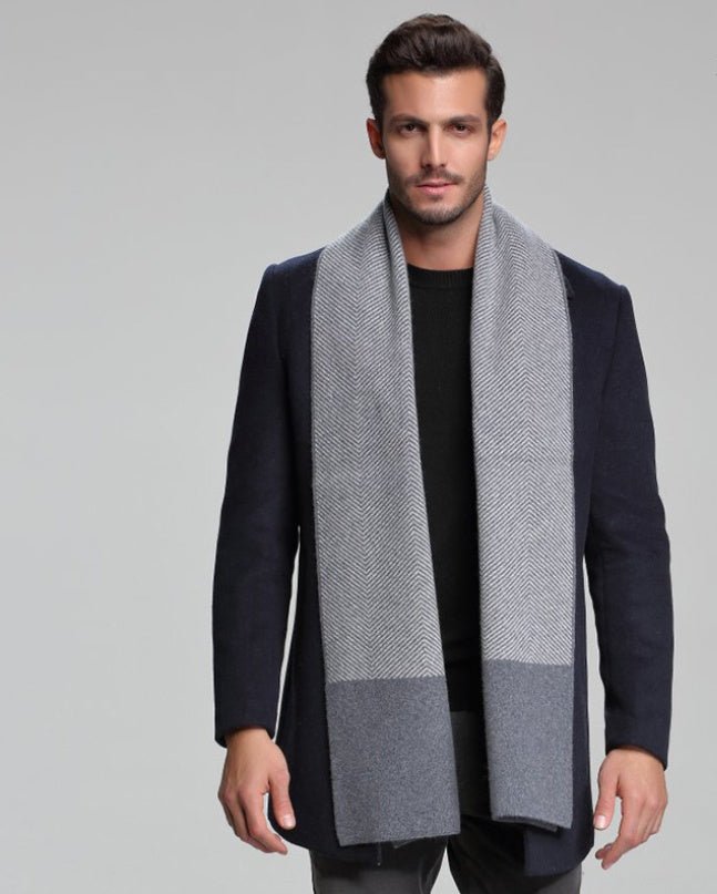 Écharpe homme automne-hiver en cachemire épais réversible motif tartan, 30×180cm - IVOIRART.COM