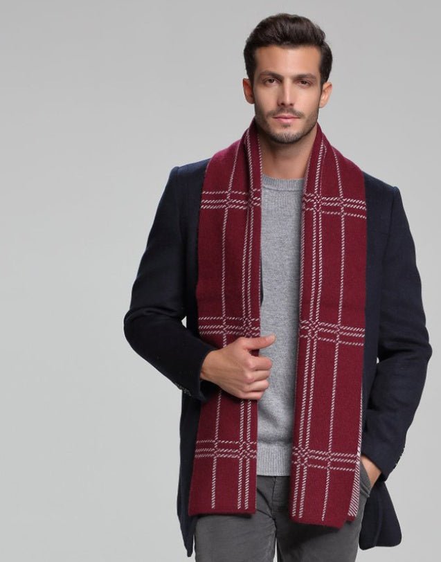Écharpe homme automne-hiver en cachemire épais réversible motif tartan, 30×180cm - IVOIRART.COM