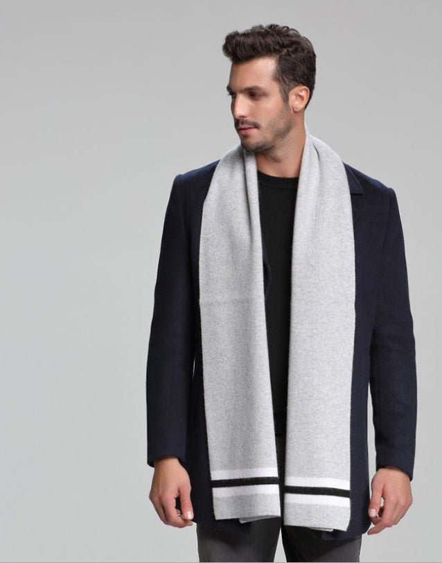 Écharpe homme automne-hiver en cachemire épais réversible motif tartan, 30×180cm - IVOIRART.COM