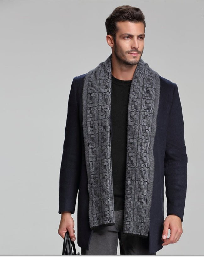 Écharpe homme automne-hiver en cachemire épais réversible motif tartan, 30×180cm - IVOIRART.COM