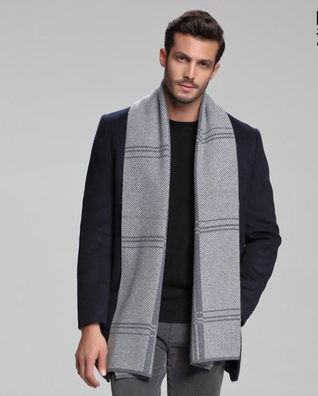 Écharpe homme automne-hiver en cachemire épais réversible motif tartan, 30×180cm - IVOIRART.COM