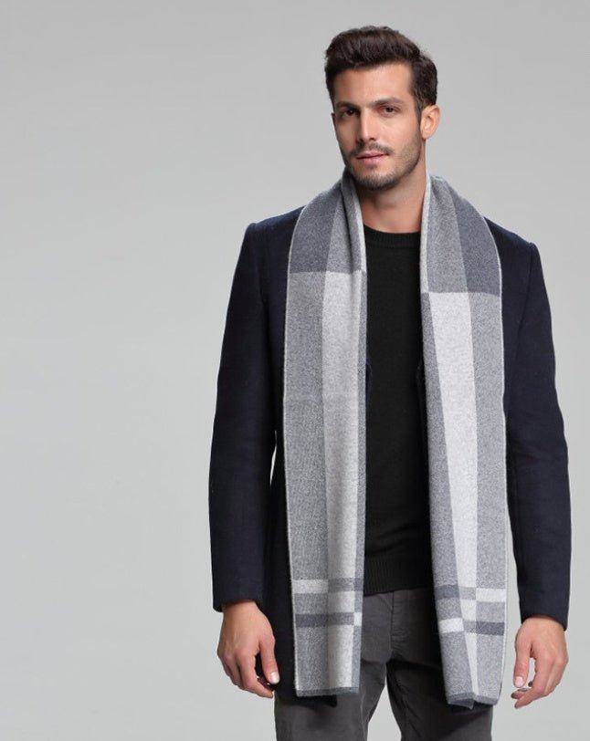 Écharpe homme automne-hiver en cachemire épais réversible motif tartan, 30×180cm - IVOIRART.COM