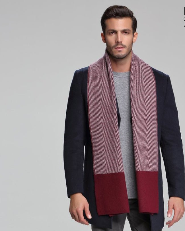 Écharpe homme automne-hiver en cachemire épais réversible motif tartan, 30×180cm - IVOIRART.COM