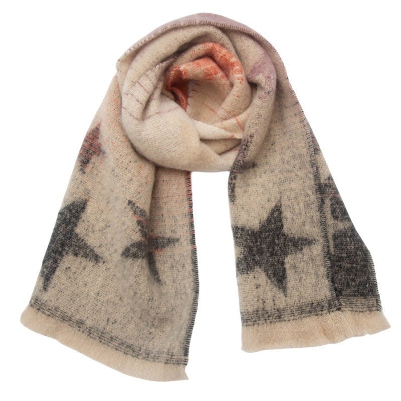 Écharpe Jacquard à Dégradé et Étoile à Cinq Branches en Fil Rond pour Automne Hiver Europe et Amérique - IVOIRART.COM
