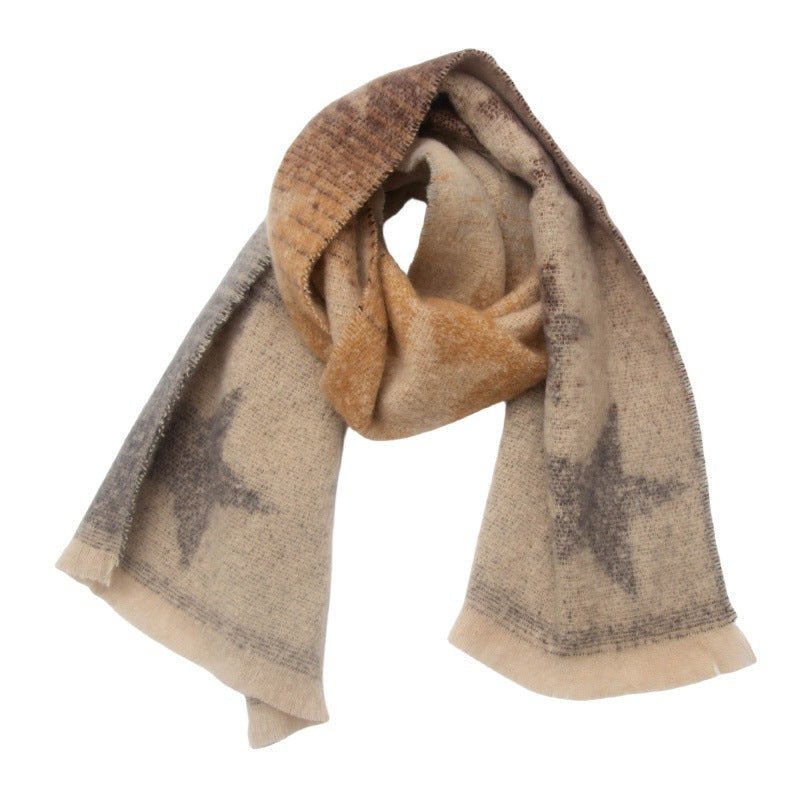 Écharpe Jacquard à Dégradé et Étoile à Cinq Branches en Fil Rond pour Automne Hiver Europe et Amérique - IVOIRART.COM