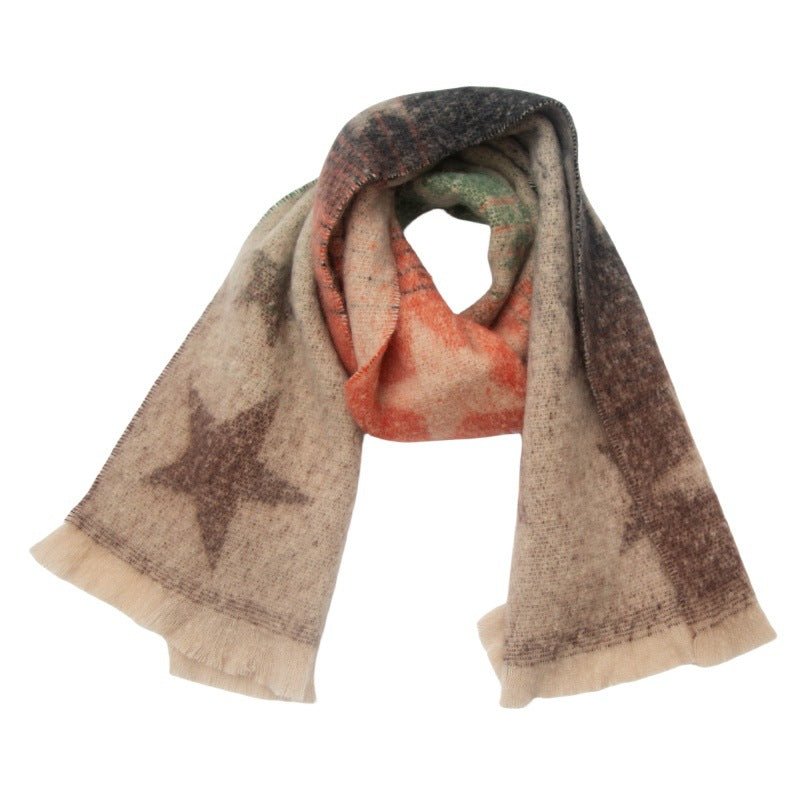 Écharpe Jacquard à Dégradé et Étoile à Cinq Branches en Fil Rond pour Automne Hiver Europe et Amérique - IVOIRART.COM