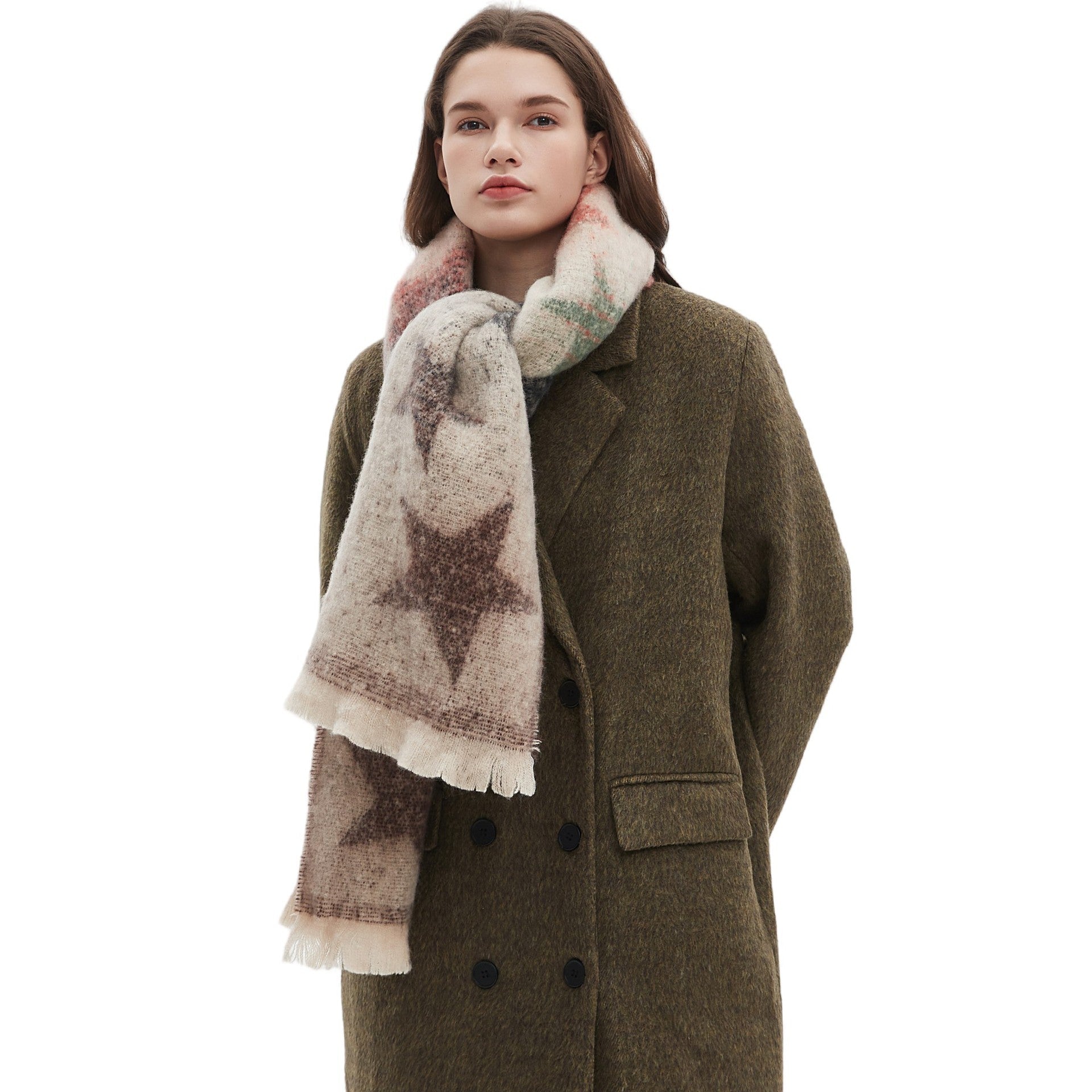 Écharpe Jacquard à Dégradé et Étoile à Cinq Branches en Fil Rond pour Automne Hiver Europe et Amérique - IVOIRART.COM