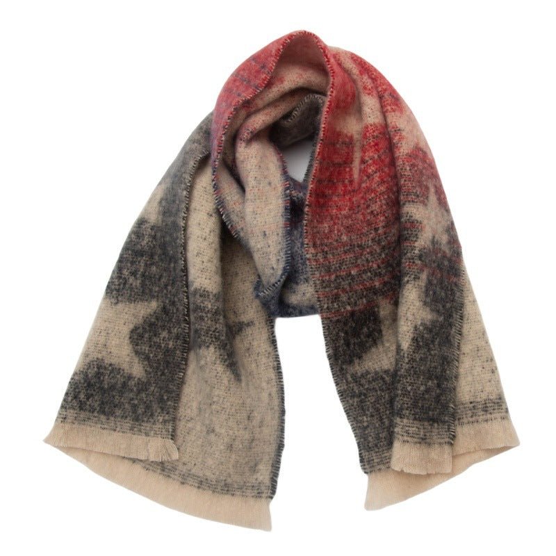 Écharpe Jacquard à Dégradé et Étoile à Cinq Branches en Fil Rond pour Automne Hiver Europe et Amérique - IVOIRART.COM