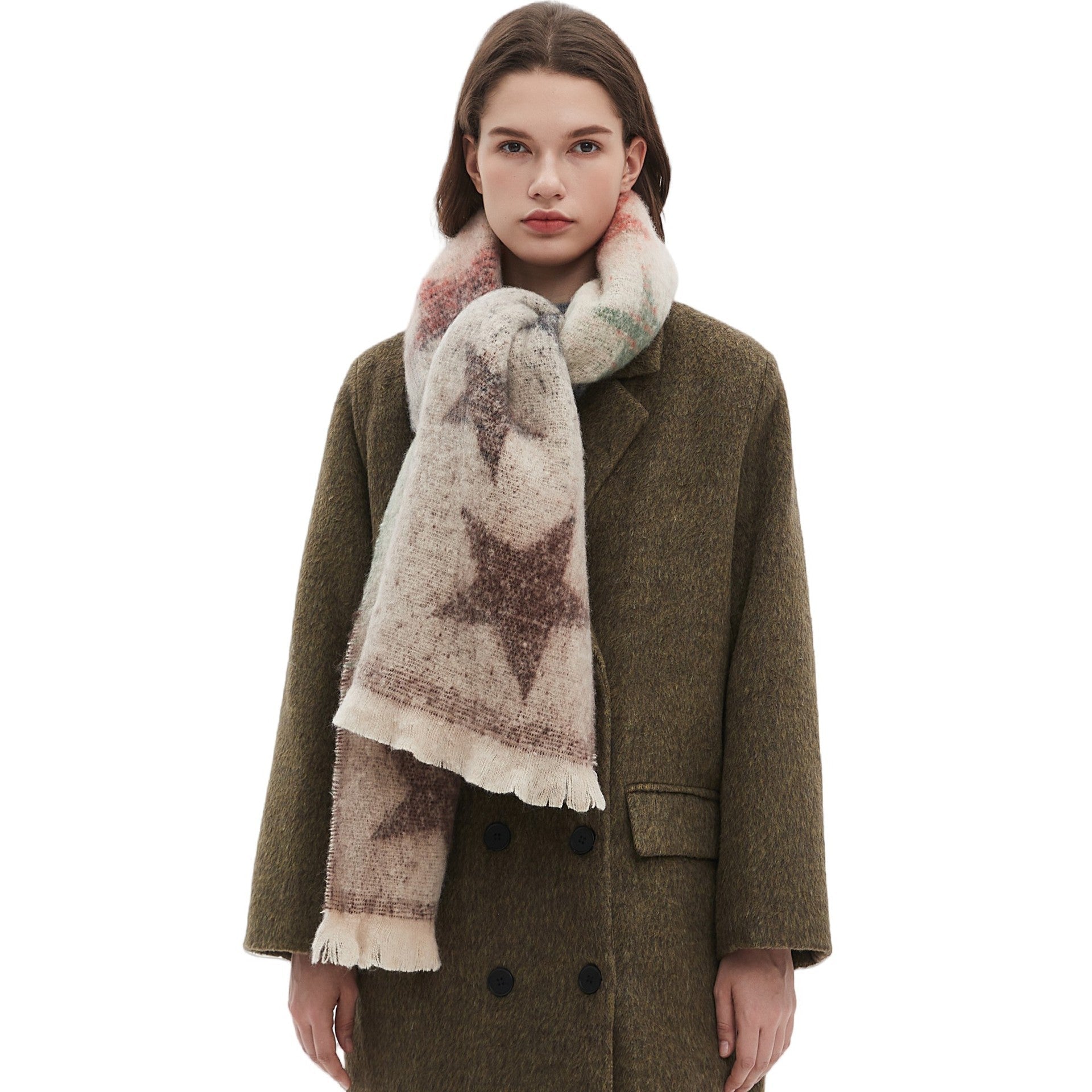 Écharpe Jacquard à Dégradé et Étoile à Cinq Branches en Fil Rond pour Automne Hiver Europe et Amérique - IVOIRART.COM