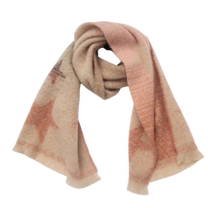 Écharpe Jacquard à Dégradé et Étoile à Cinq Branches en Fil Rond pour Automne Hiver Europe et Amérique - IVOIRART.COM