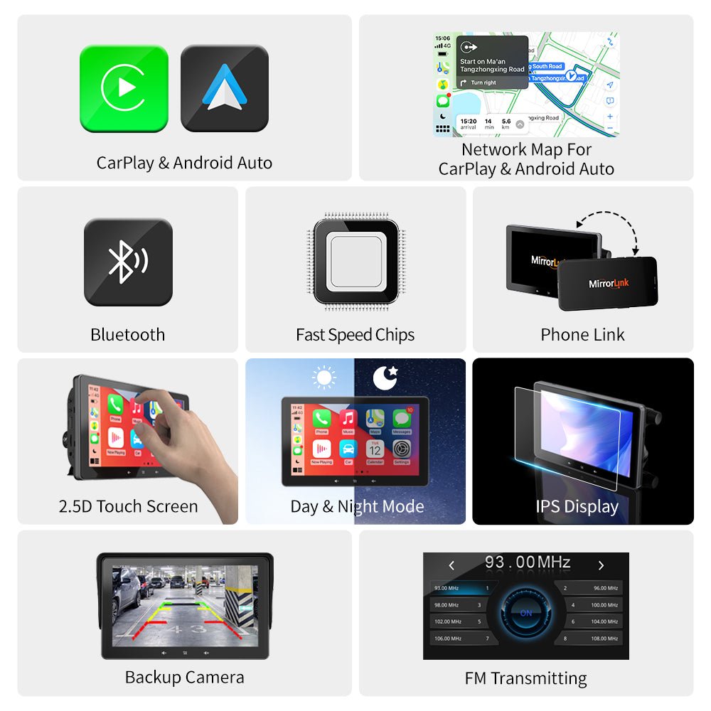 Écran sans fil 7 pouces CarPlay avec Interface allume-cigare et Ventouse Universelle - IVOIRART.COM