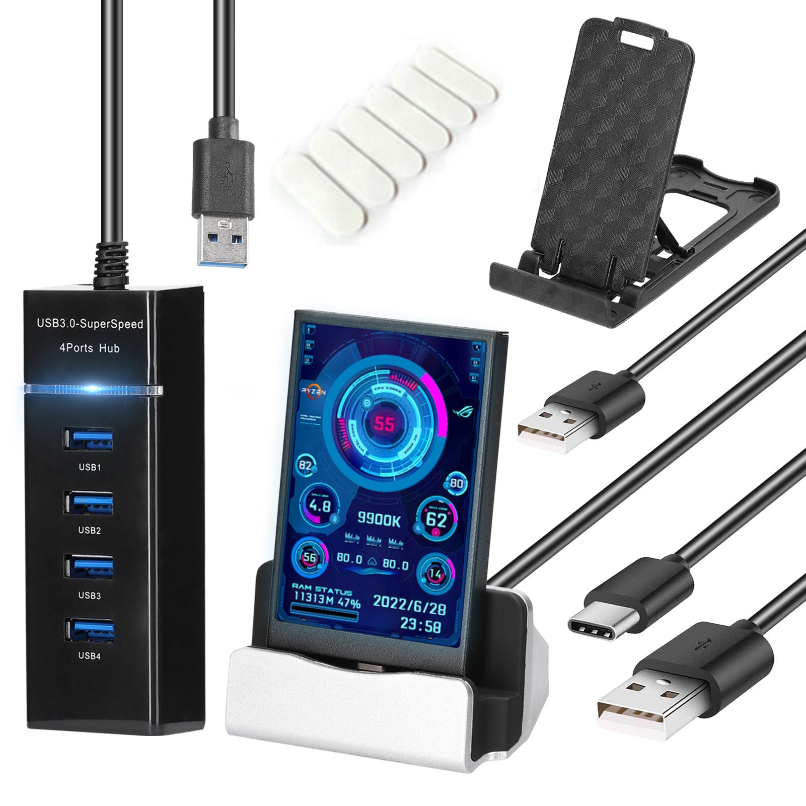 Écran secondaire informatique 8,9 cm IPS grand angle USB châssis avec affichage de date - IVOIRART.COM