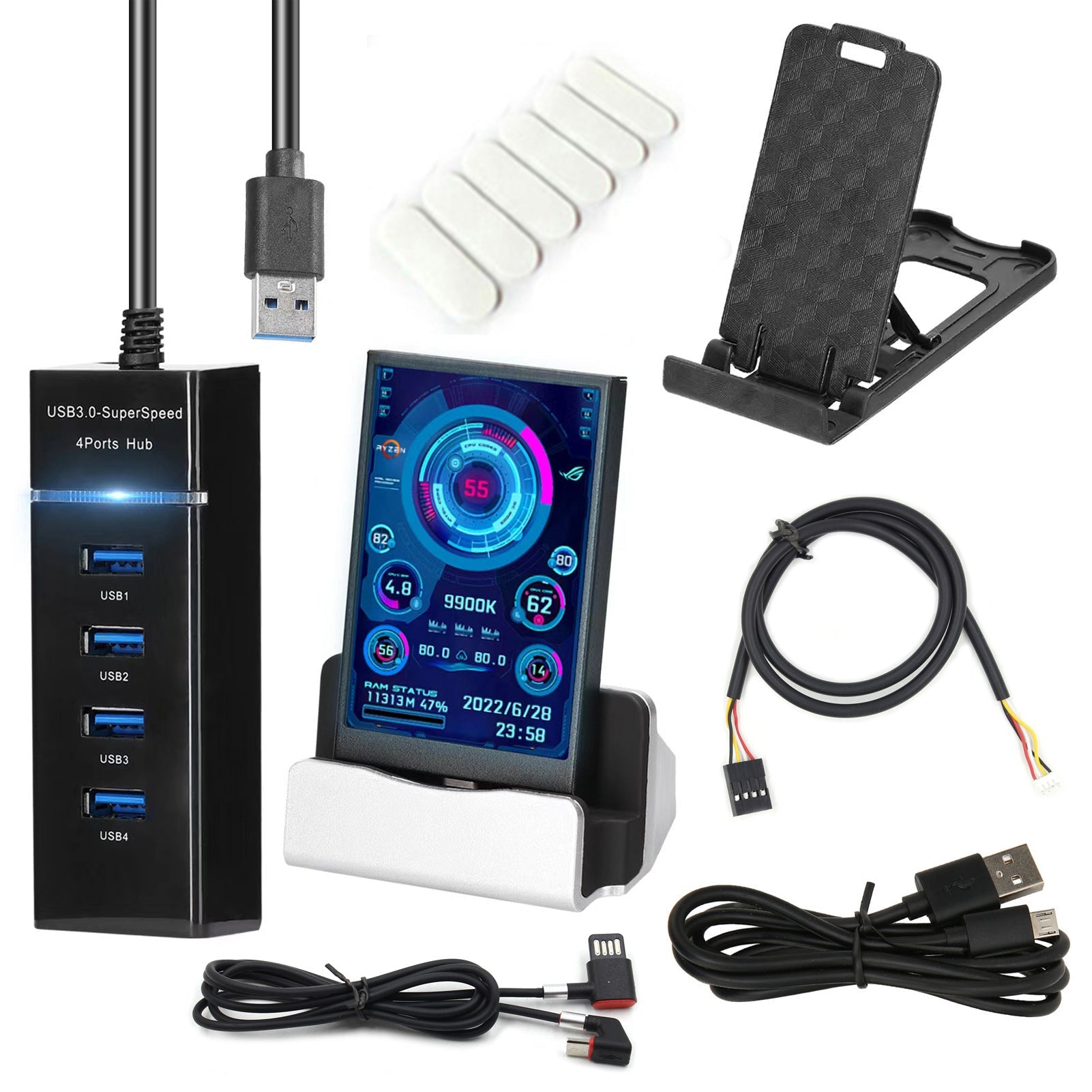 Écran secondaire informatique 8,9 cm IPS grand angle USB châssis avec affichage de date - IVOIRART.COM