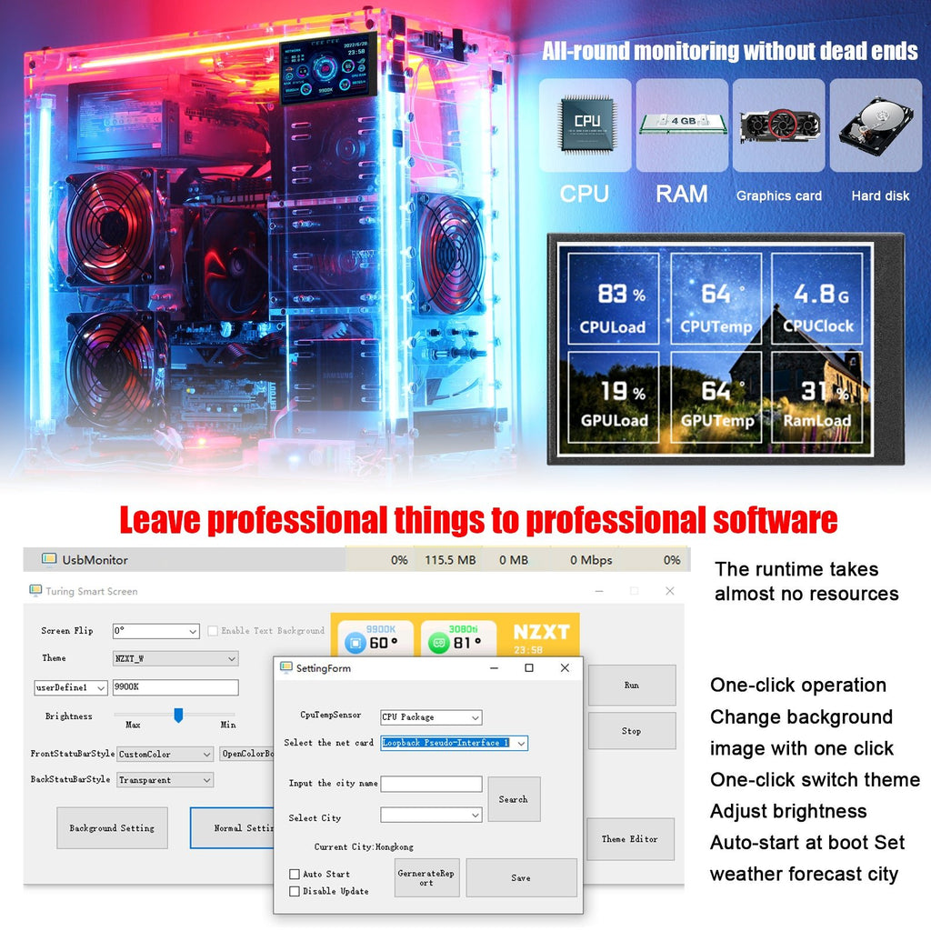 Écran secondaire informatique 8,9 cm IPS grand angle USB châssis avec affichage de date - IVOIRART.COM