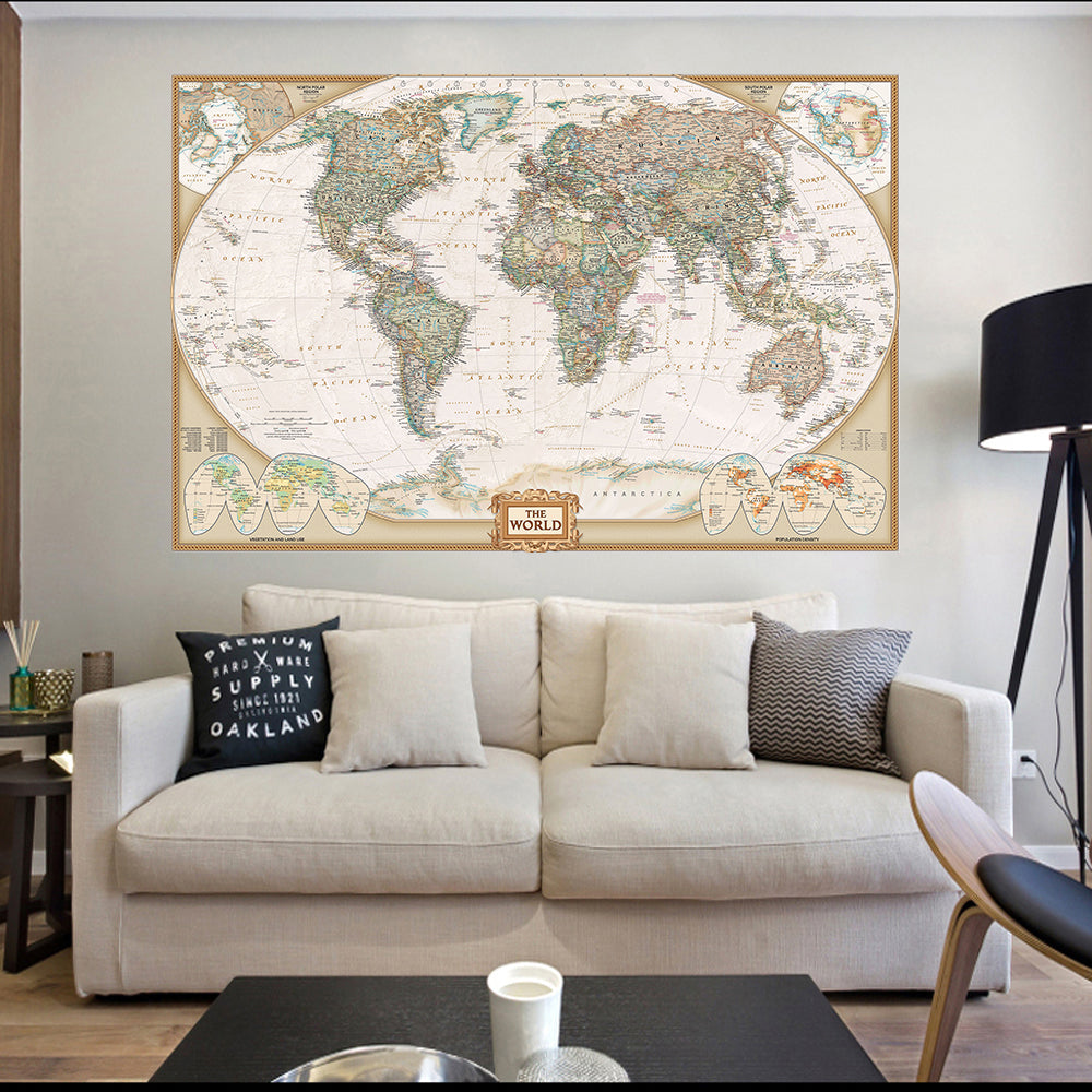 Peinture sur toile carte du monde vintage, affiche murale vintage