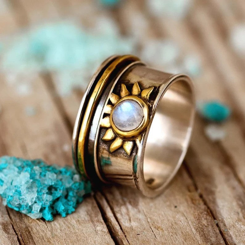 Bague de mode pour femmes en pierre de lune enlaidée