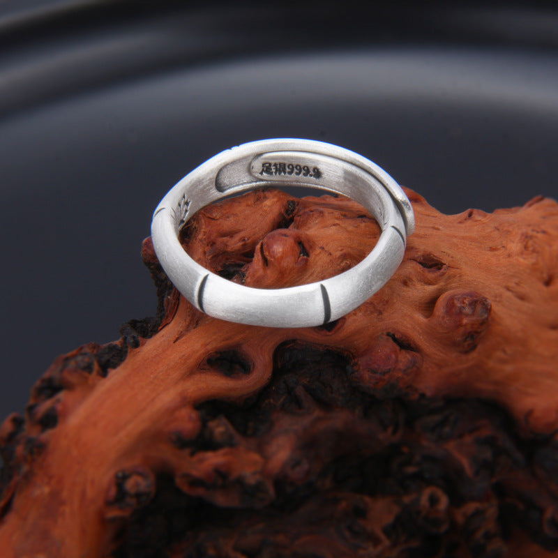 Bague articulée en bambou en argent pur S9999 pour succès professionnel, style chinois traditionnel, anneau feuille de bambou ajustable au tempérament littéraire