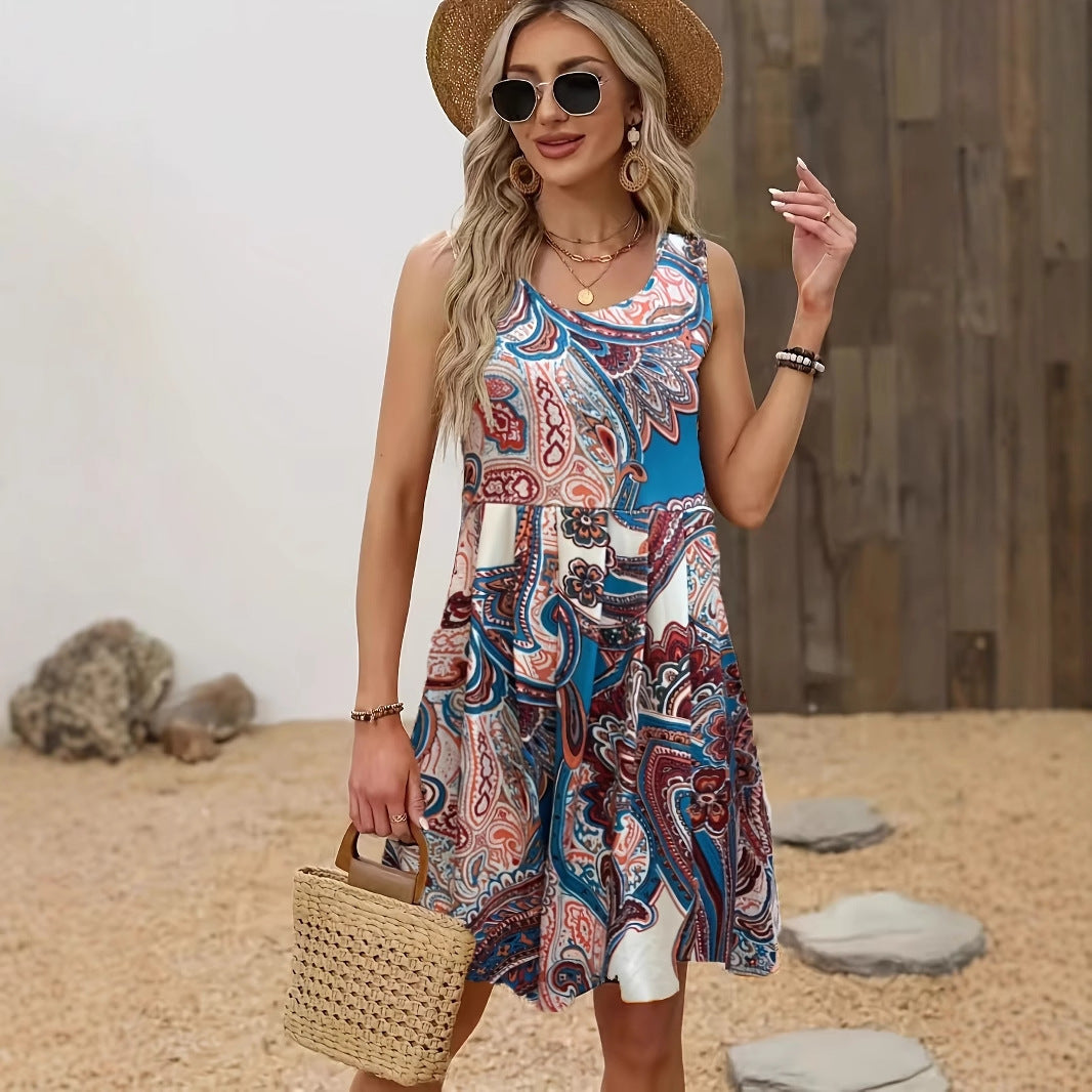 Robe sans bretelles et sans manches à motif floral, effet amincissant et élégant
