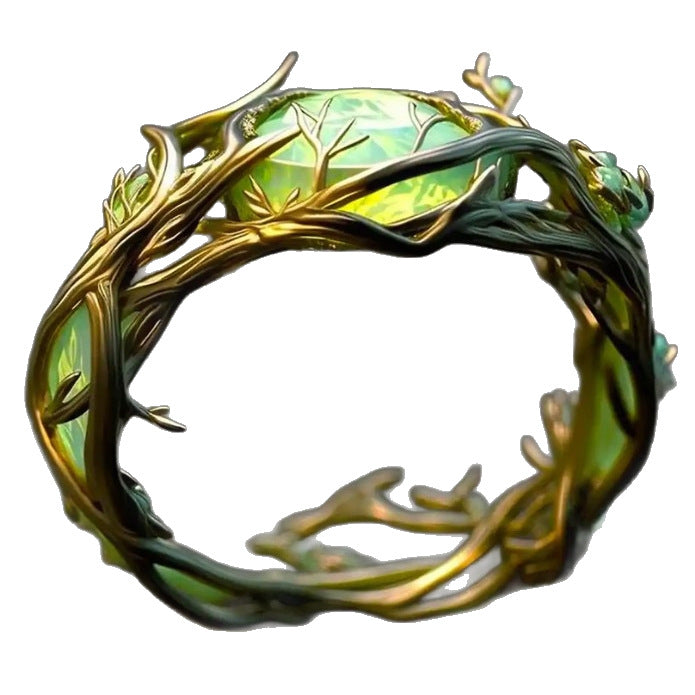 Bague Ovale Vintage en Malachite Incrustée de Jade Vert Doré pour Femme