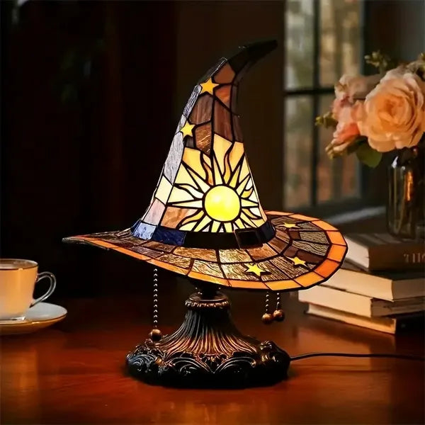Lampes de Chapeau de Sorcière, Lampe Rétro Gothique en Résine Colorée USB Éclairante pour Chambre de Fête avec Charme Mystique, Lumières en Forme de Chapeau de Sorcier Créatif pour Fête Intérieure Décoration de Maison Hantée Halloween