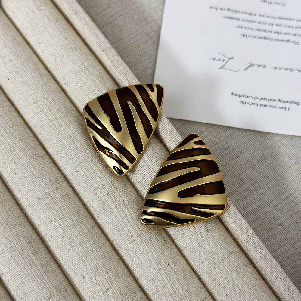 Boucles d'oreilles Vintage Triangle Huile Goutte Argent Aiguille Motif Zebra