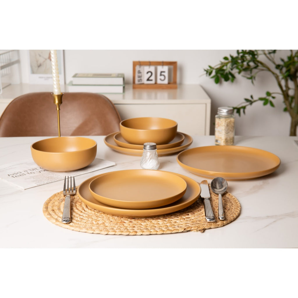 12-Piece Stoneware Dinner Plates Bowls Sets   Microwave & Dishwasher Safe   Non-Toxic Dinner Plates Bowls Set   Stackable Matte Glaze Kitchenware For 4