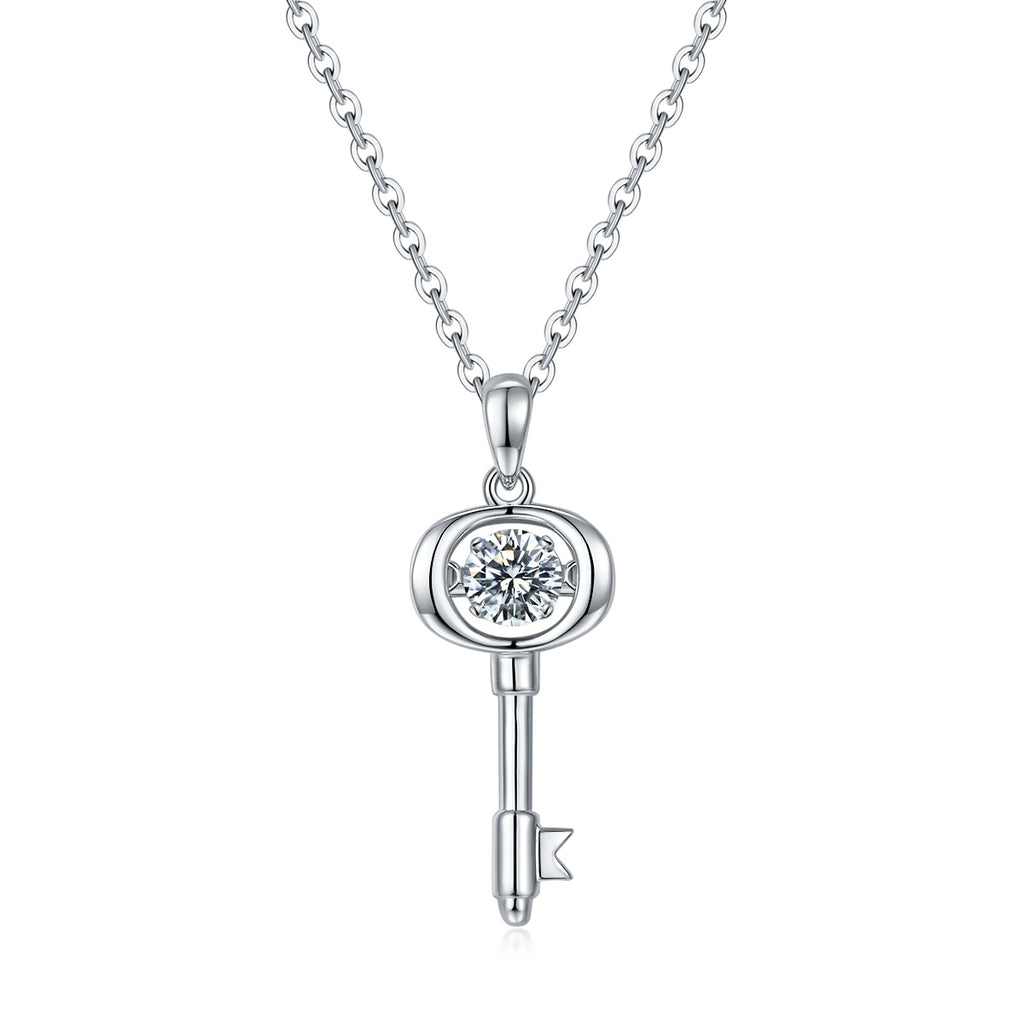 Collier Clé en Argent Sterling S925 0,5ct Moissanite Couleur D VVS1 Plaqué Platine 45cm Coffret Cadeau Certifié GRA