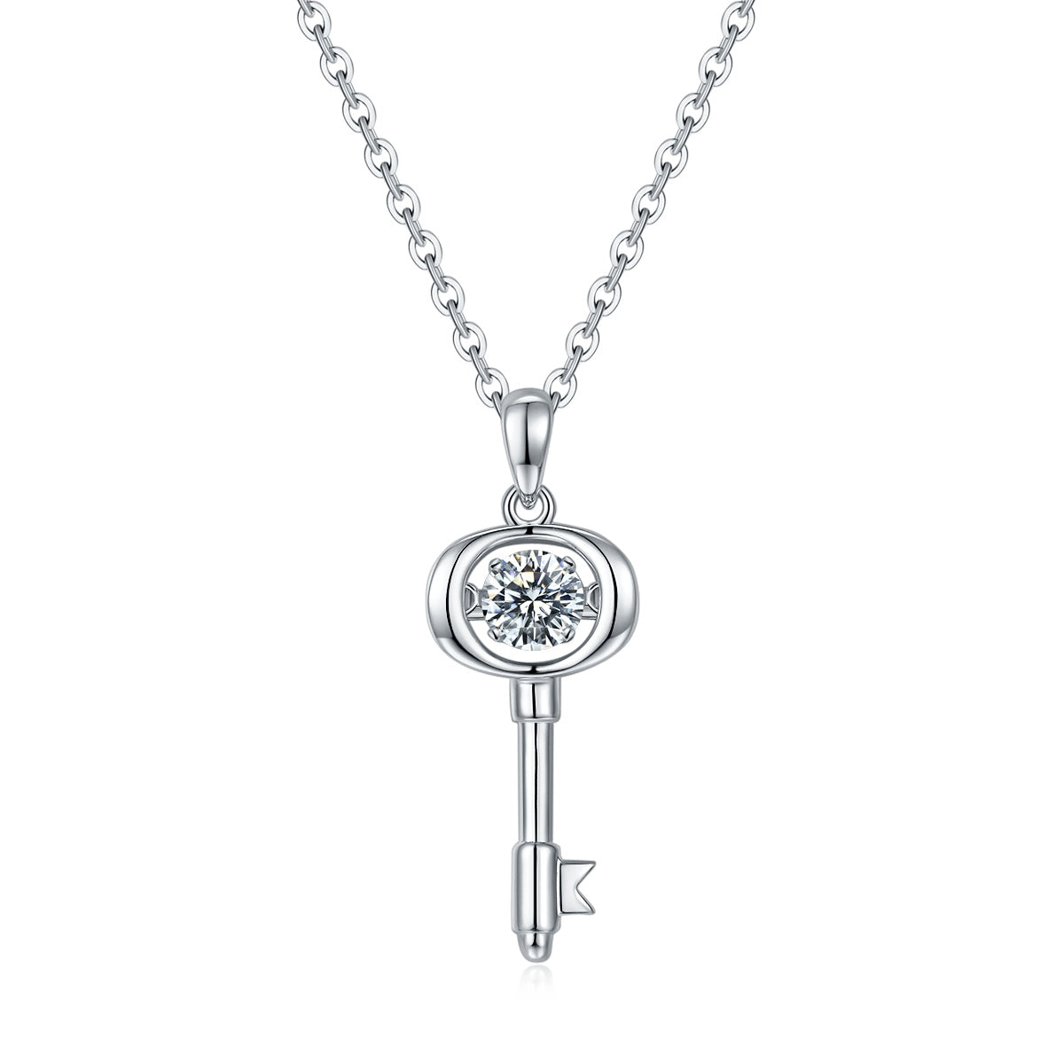 Collier Clé en Argent Sterling S925 0,5ct Moissanite Couleur D VVS1 Plaqué Platine 45cm Coffret Cadeau Certifié GRA