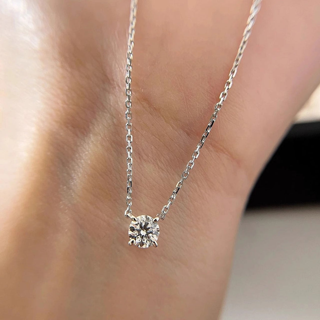 Collier Solitaire à 4 Griffes en Argent Sterling S925 avec Zircone Cubique 5A