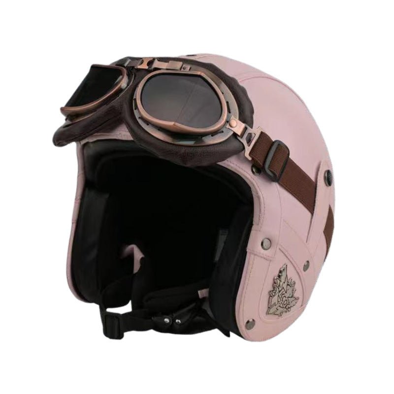 Electric Car Motorcycle Retro Four Seasons Leather Motorcycle Helmet - IVOIRART.COM