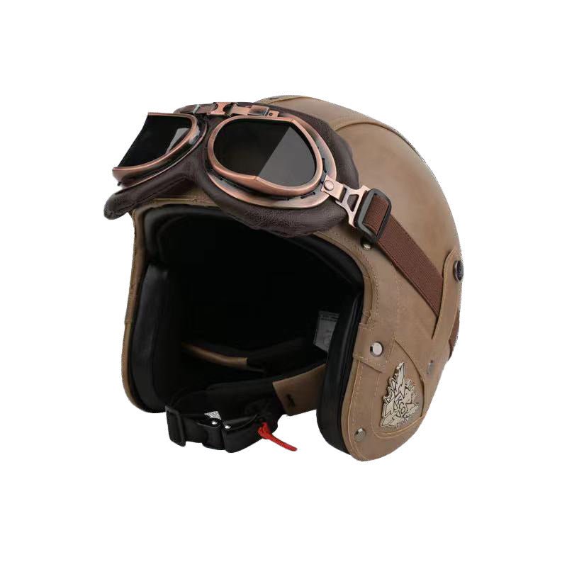 Electric Car Motorcycle Retro Four Seasons Leather Motorcycle Helmet - IVOIRART.COM