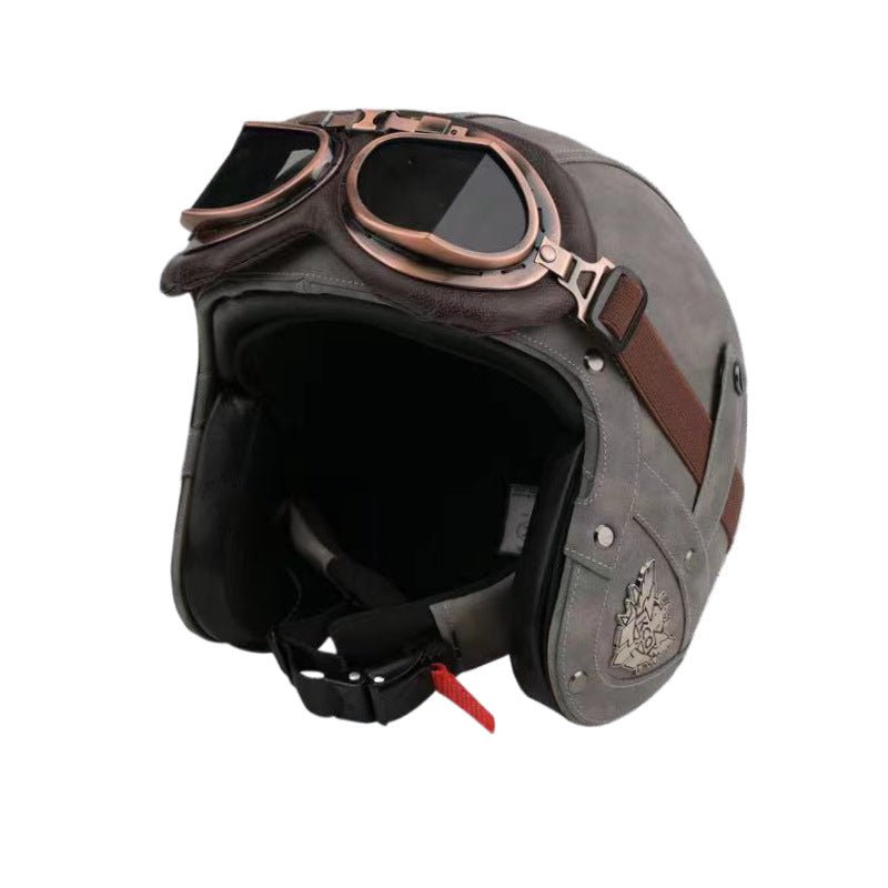 Electric Car Motorcycle Retro Four Seasons Leather Motorcycle Helmet - IVOIRART.COM