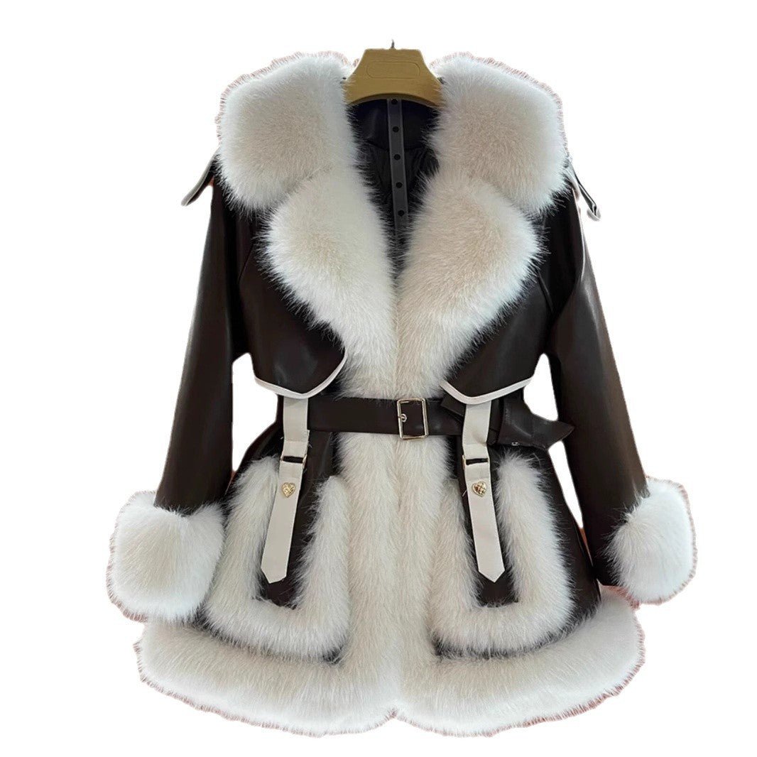 Elegant Big Fur Collar Fur Fur Coat For Women - IVOIRART.COM
