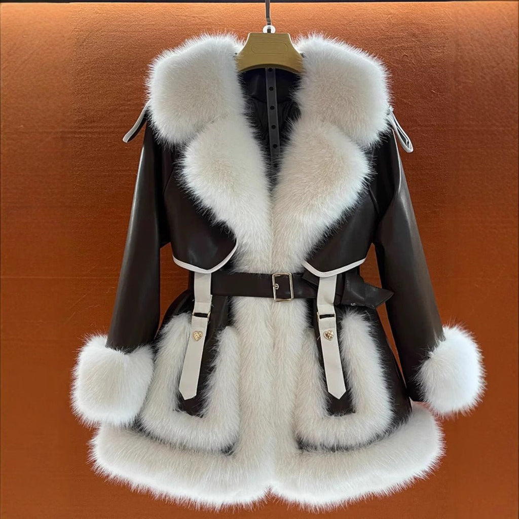 Elegant Big Fur Collar Fur Fur Coat For Women - IVOIRART.COM