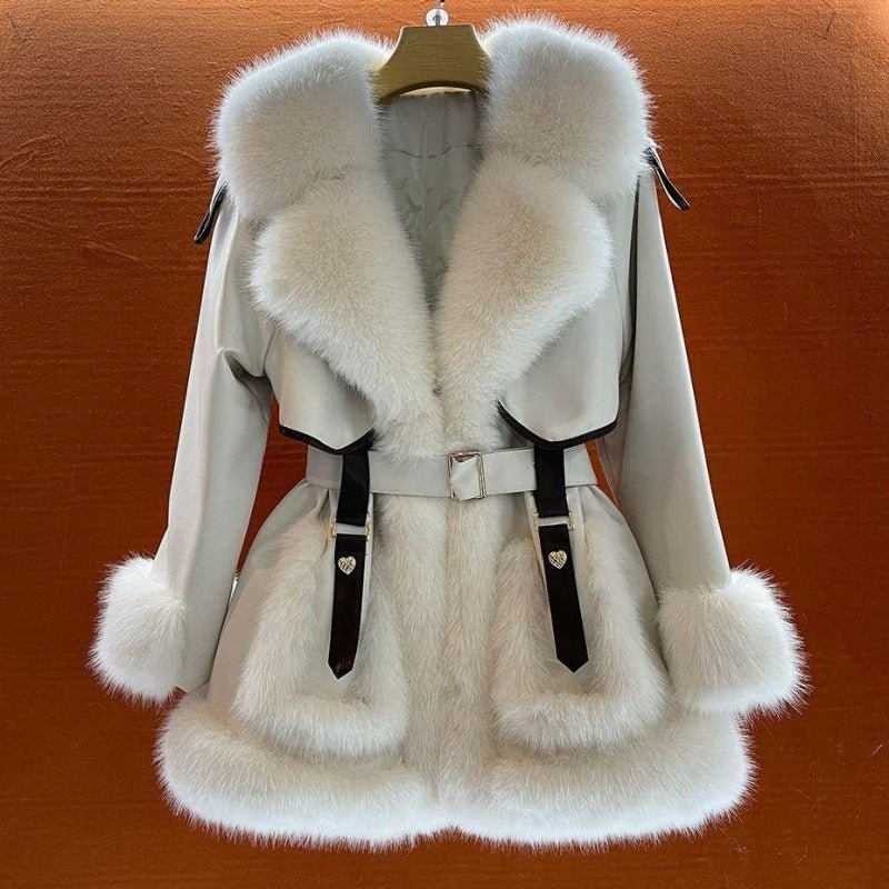 Elegant Big Fur Collar Fur Fur Coat For Women - IVOIRART.COM