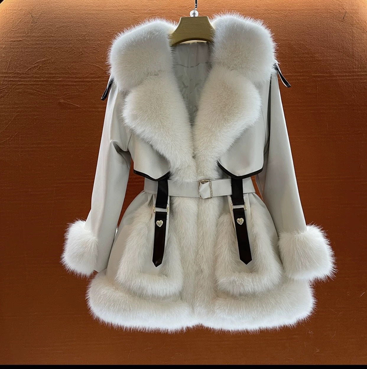Elegant Big Fur Collar Fur Fur Coat For Women - IVOIRART.COM