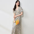 Elegant Graceful Puff Sleeve Lily V-neck Tight Waist Mid-length Dress - IVOIRART.COM