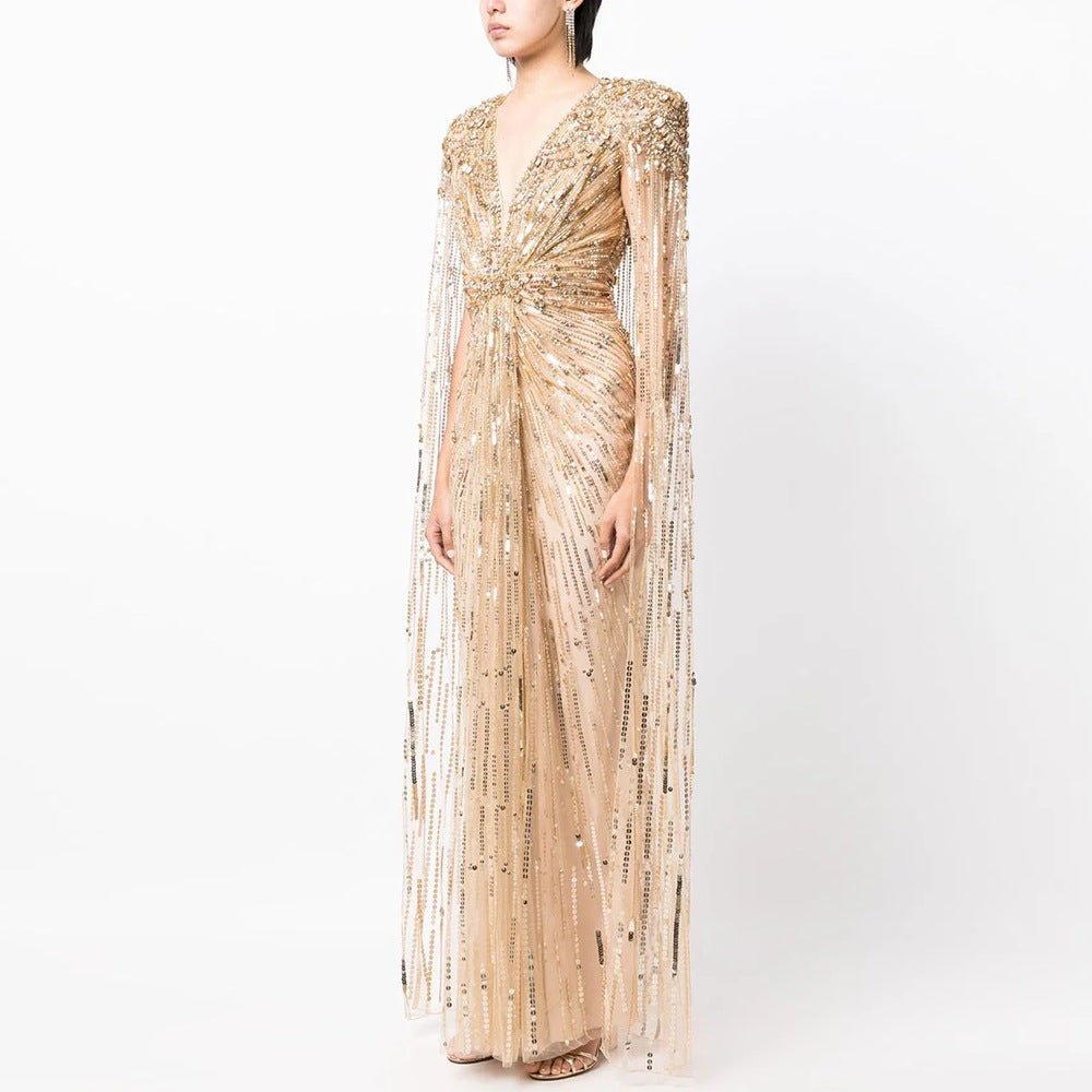 Elegant Long V-neck New Elegant Dress - IVOIRART.COM